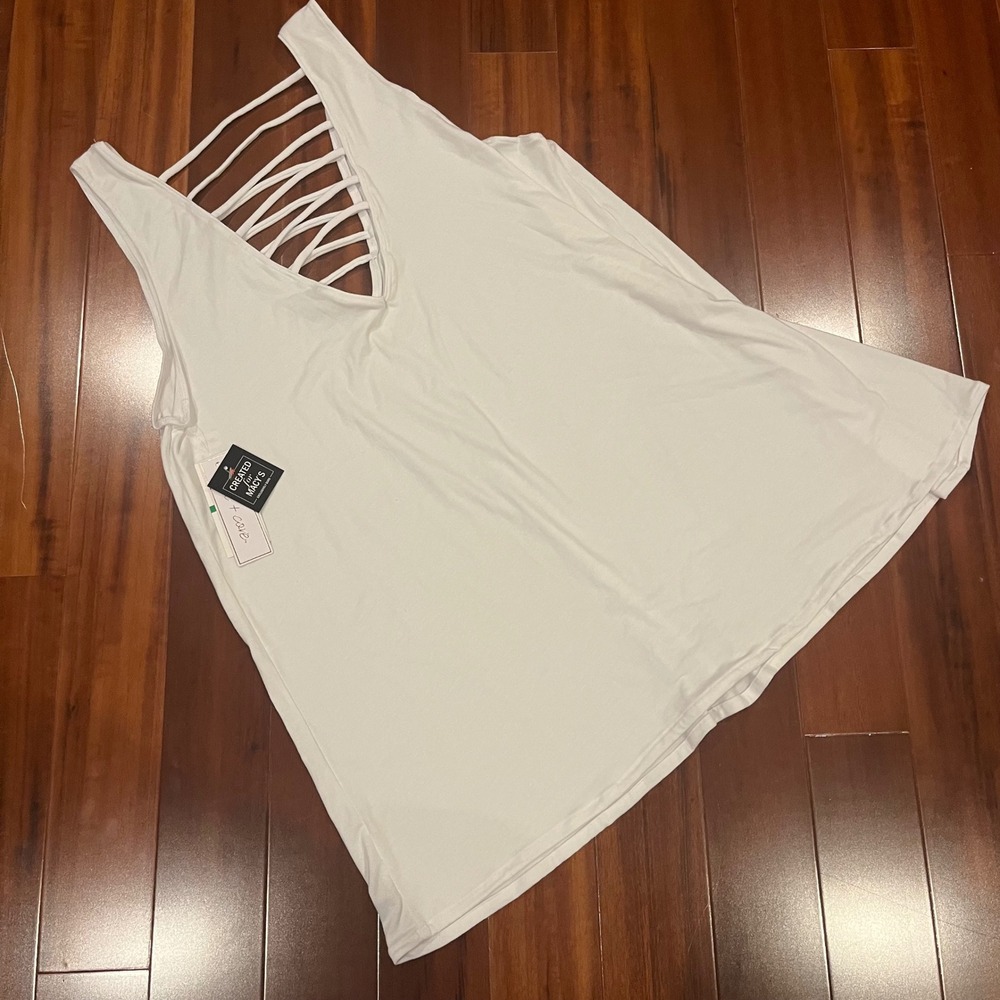 White Swim Coverup‎ Dress Tunic Salt + Cove Strappy V-Neck SC23211W New Sz Large